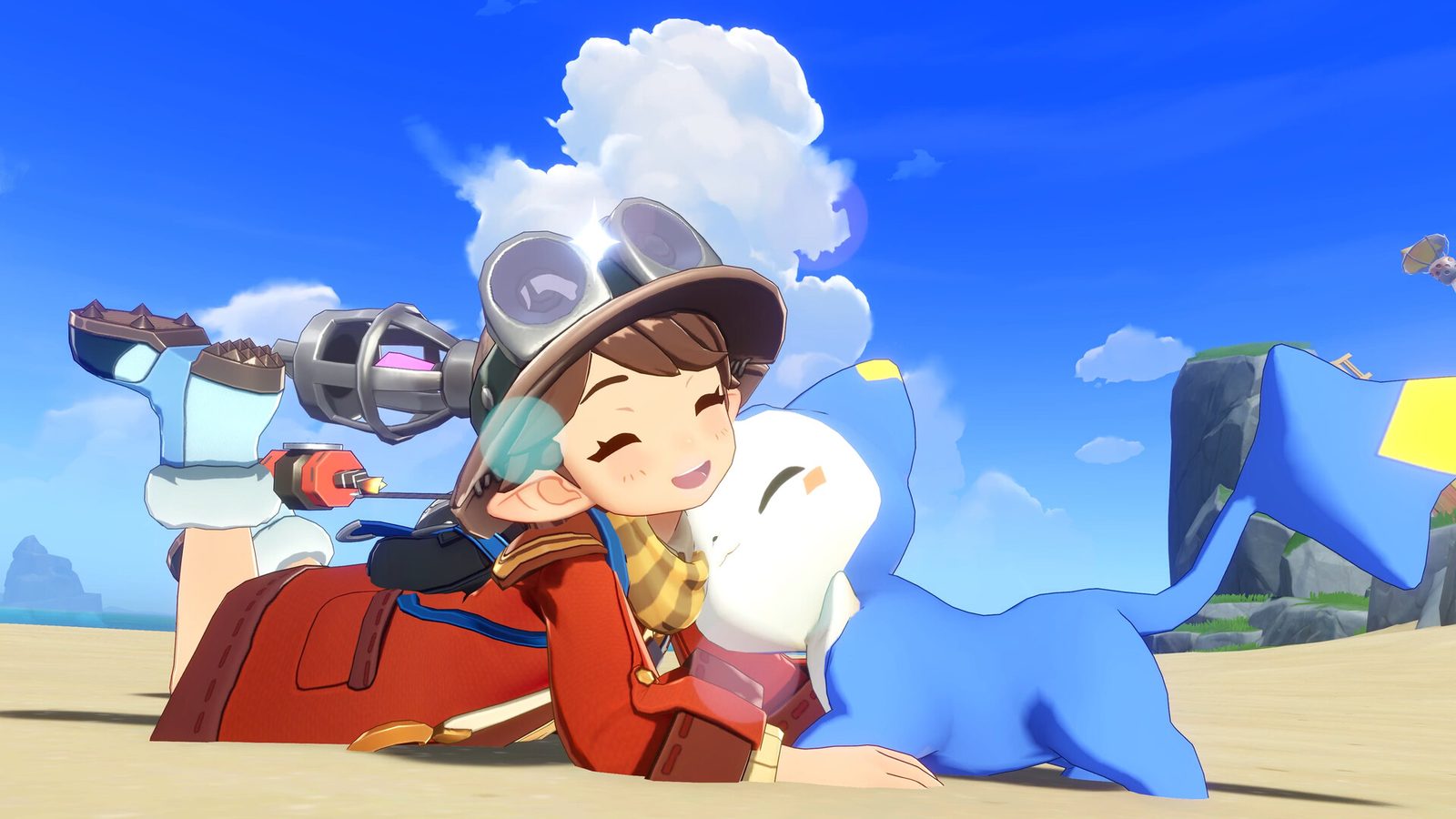 Roco Kingdom characters on a bright shoreline (official Steam store screenshot)