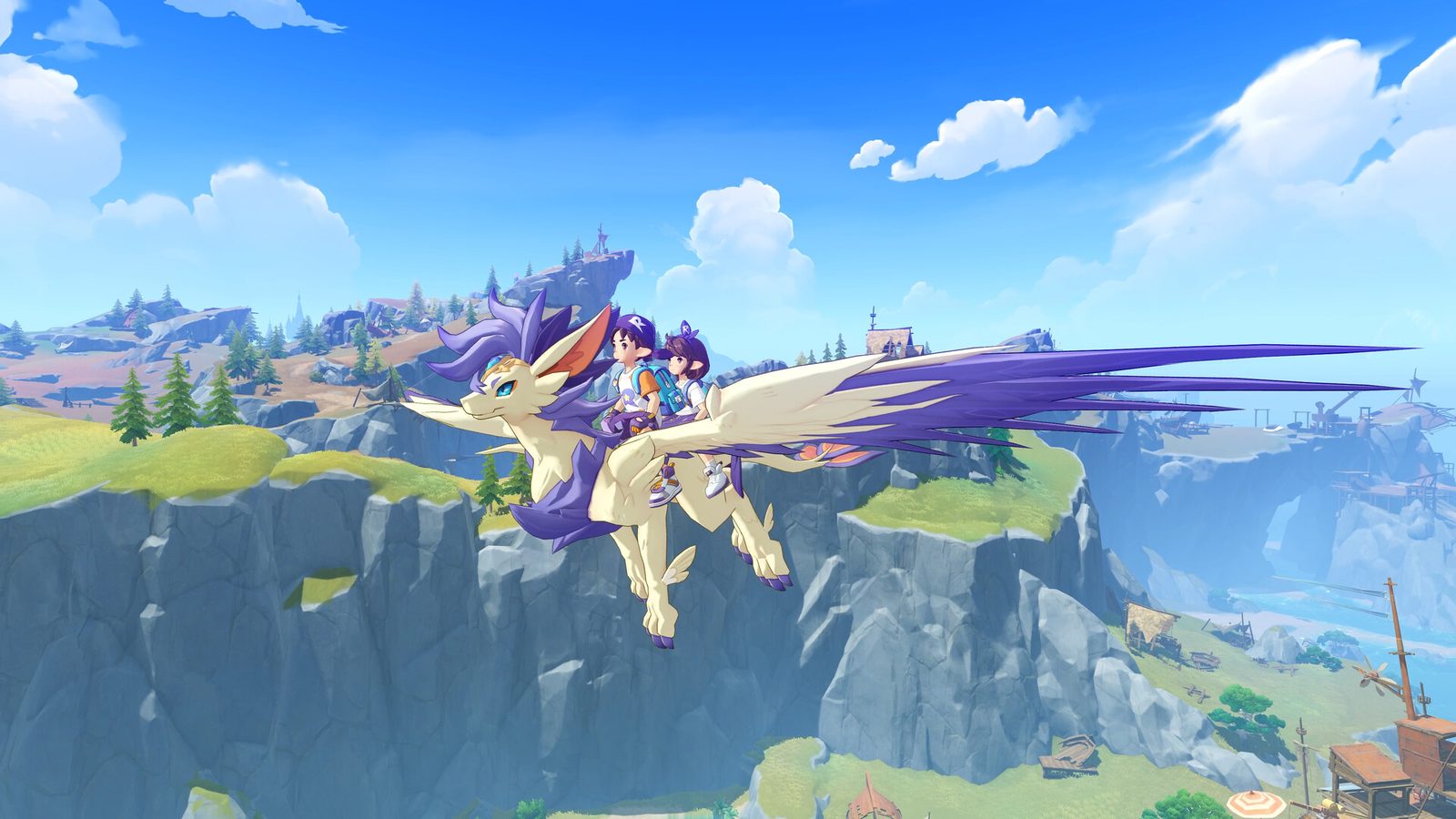 Flying across the open world of Carosia in Roco Kingdom (official Steam store screenshot)