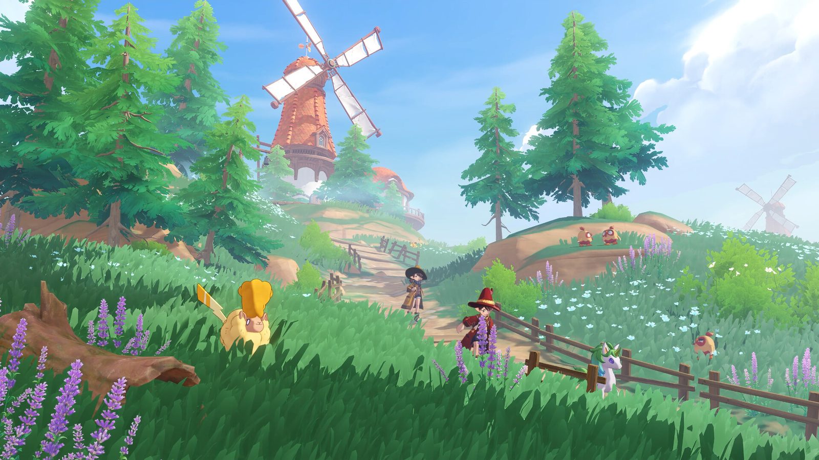 A traveller and a Jini on a country road in Roco Kingdom (official Steam store screenshot)